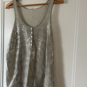 J. Crew Sparkly Silver Striped Top, Medium; Tiny Sequins
